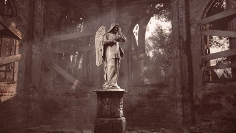 angel statue in a ruined church