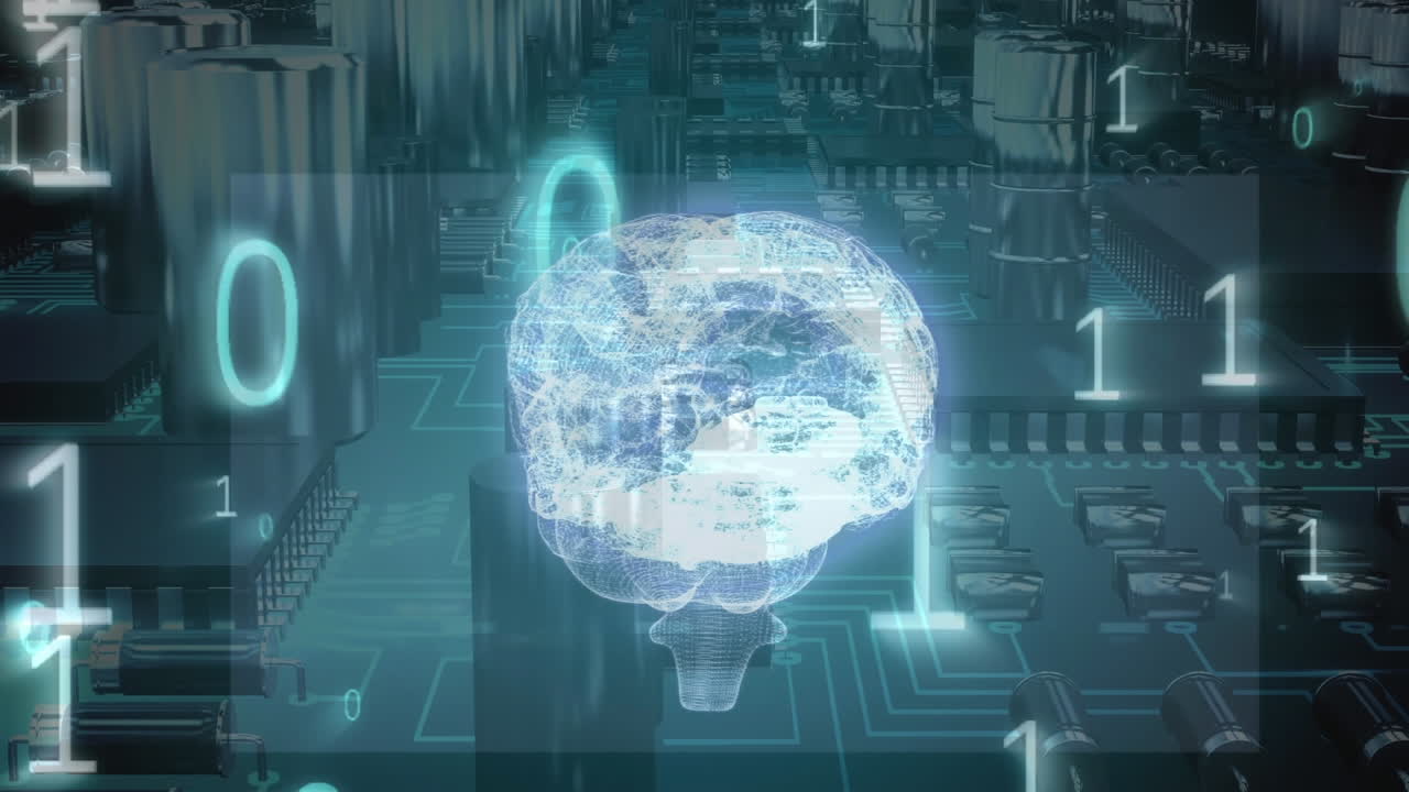 Glowing brain and computer circuit board