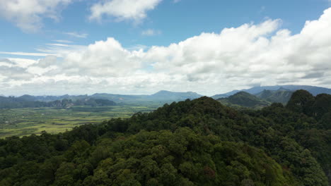 Khao-Phanom-Bencha-National-Park,-Krabi-Souther-Thailand-Limestone-Cliffs-Landscape-on-a-Sunny-and-Clear-Day-with-Beautiful-Clouds