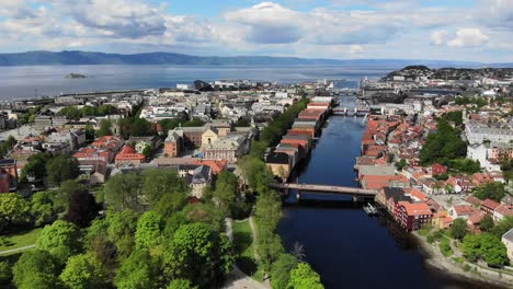 aerial: trondheim and nidelva river