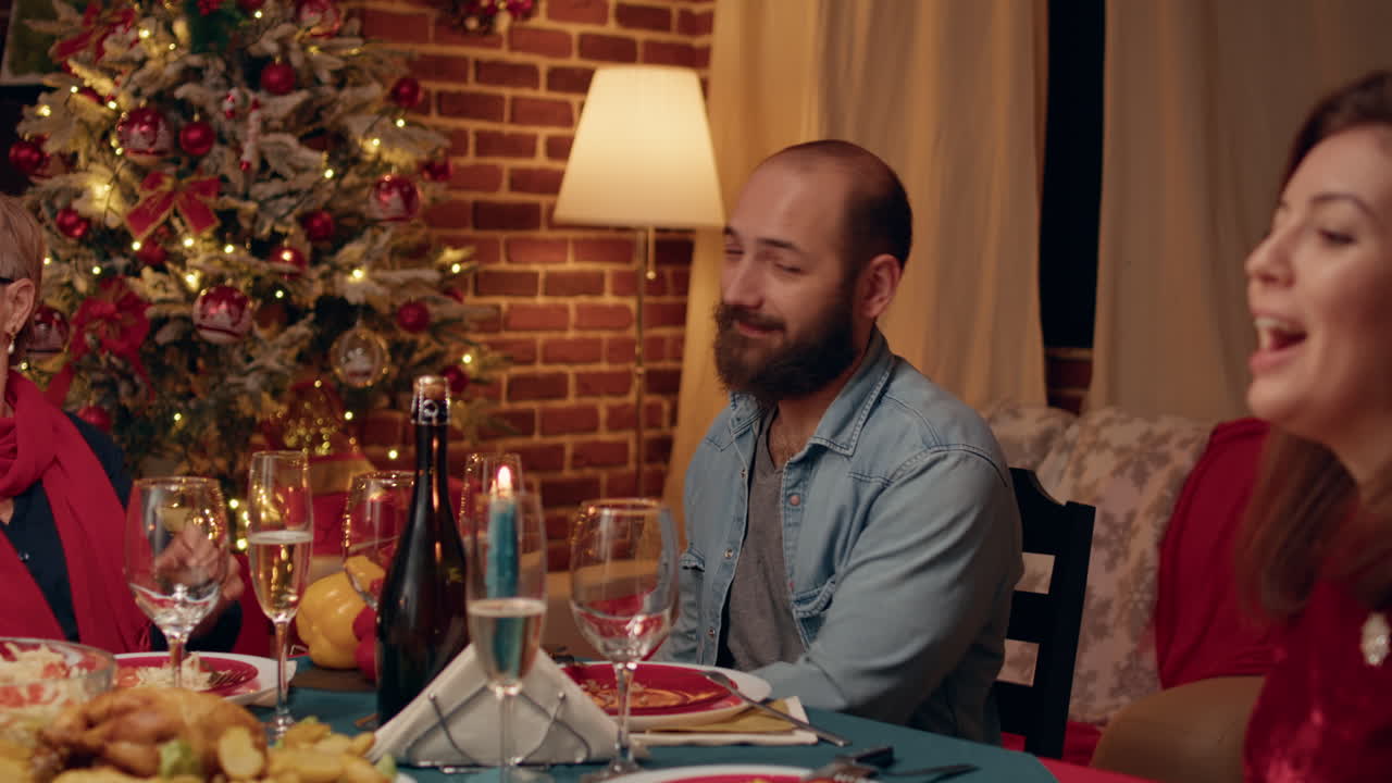 Festive Christmas Dinner with Family and Gift Exchange