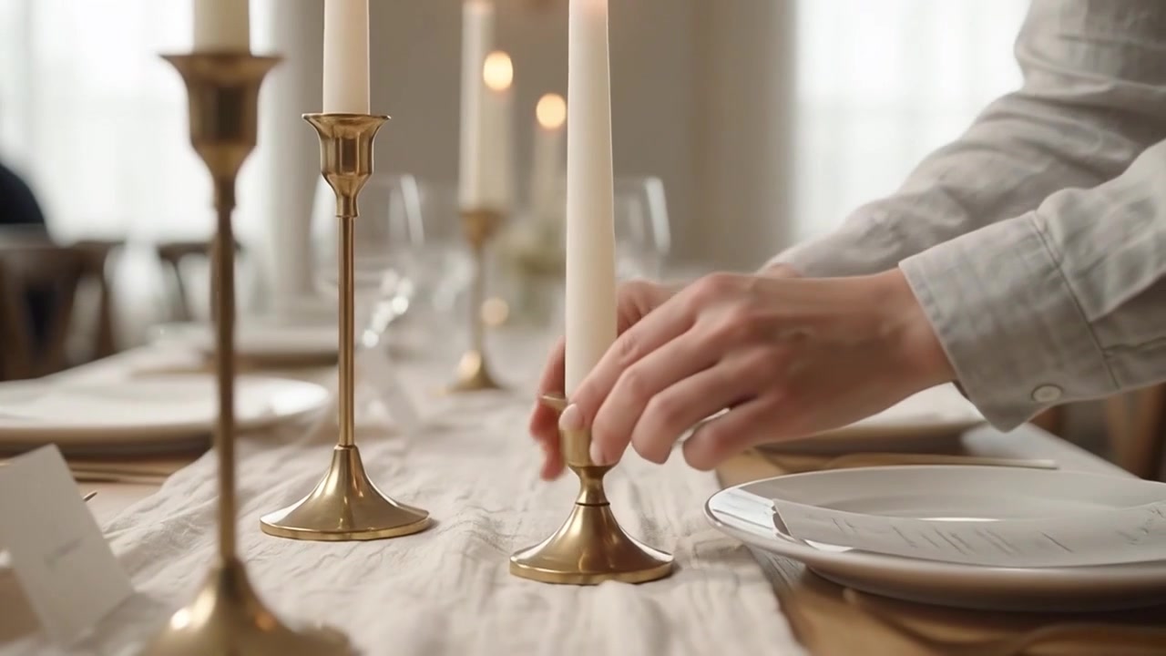 Person Setting Elegant Table for Wedding Reception