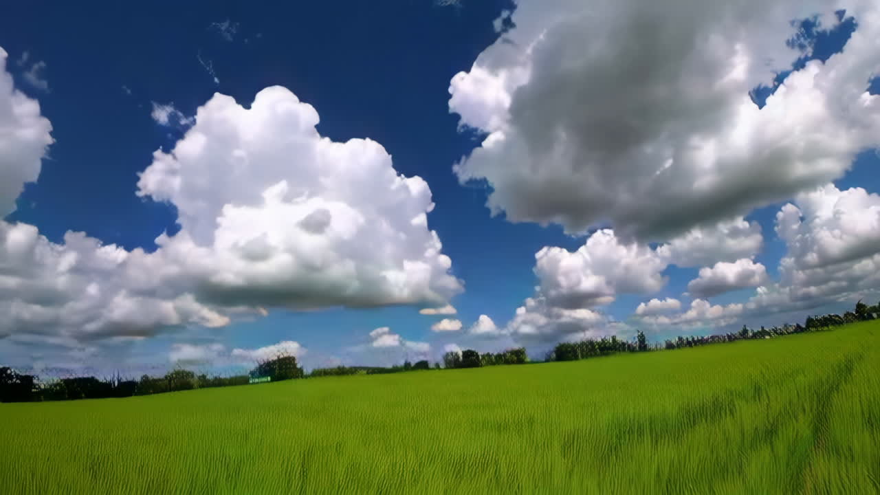 Scenic View of a Rice Paddy with a Cloudy Sky