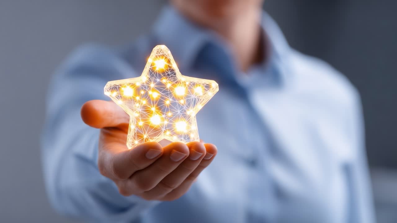 Illuminated Star Symbolizing Innovation and Creativity Being Offered by Individual, Highlighting the Fusion of Technology and Imagination in Modern Design