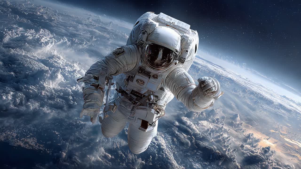 Astonishing View of an Astronaut Floating in Space, Capturing the Breathtaking Beauty of Earth from Above and the Expansive Cosmic Surroundings