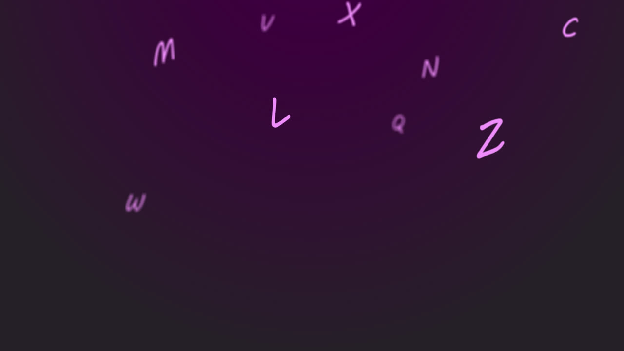 letras aleatorias en el alfabeto flotando hacia arriba en un vasto espacio vacío