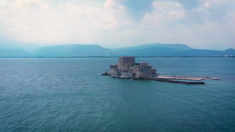 Nafplio-city-and-Palamidi-fortress-filmed-from-drone,-nice-view-of-mountain-and-sea