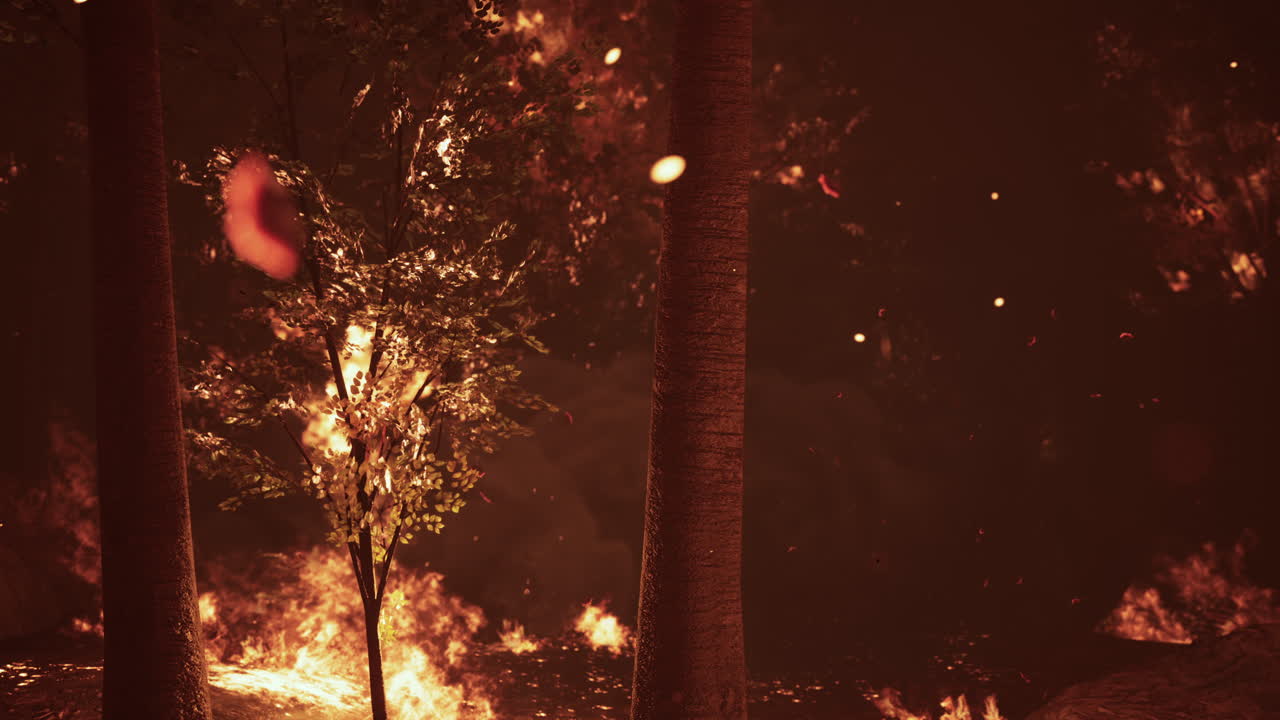 산불 이 숲 에서 땅 을 태우고 있다