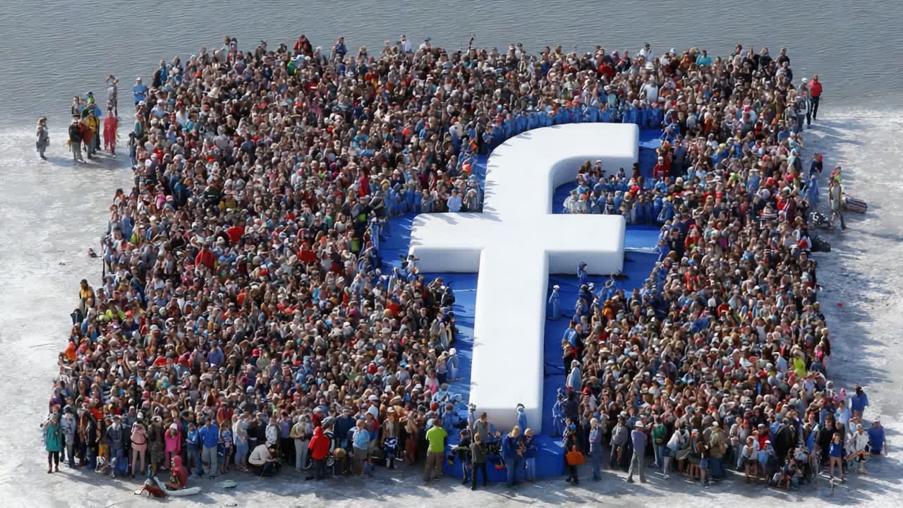 A Massive Gathering of People Forming an Iconic Social Media Logo on a Beach, Capturing the Essence of Community and Connection in the Digital Age