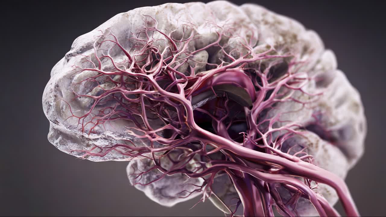 An Intricate Look at Neural Structures: A Macro Perspective on the Detailed Anatomy of the Brain and Its Complex Vascular Networks, Showcasing the Beauty of Neural Pathways