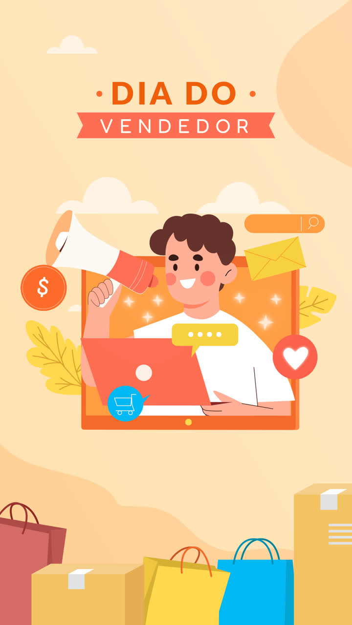 движущаяся графика плоской иллюстрации для dia do vendedor