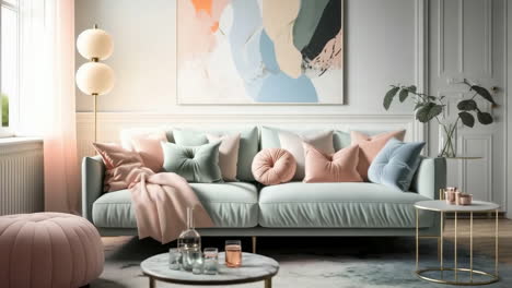 modern living room with pastel sofa and decor