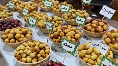 varieties of fresh emirati dates are displayed during the dates festival in the united arab emirates