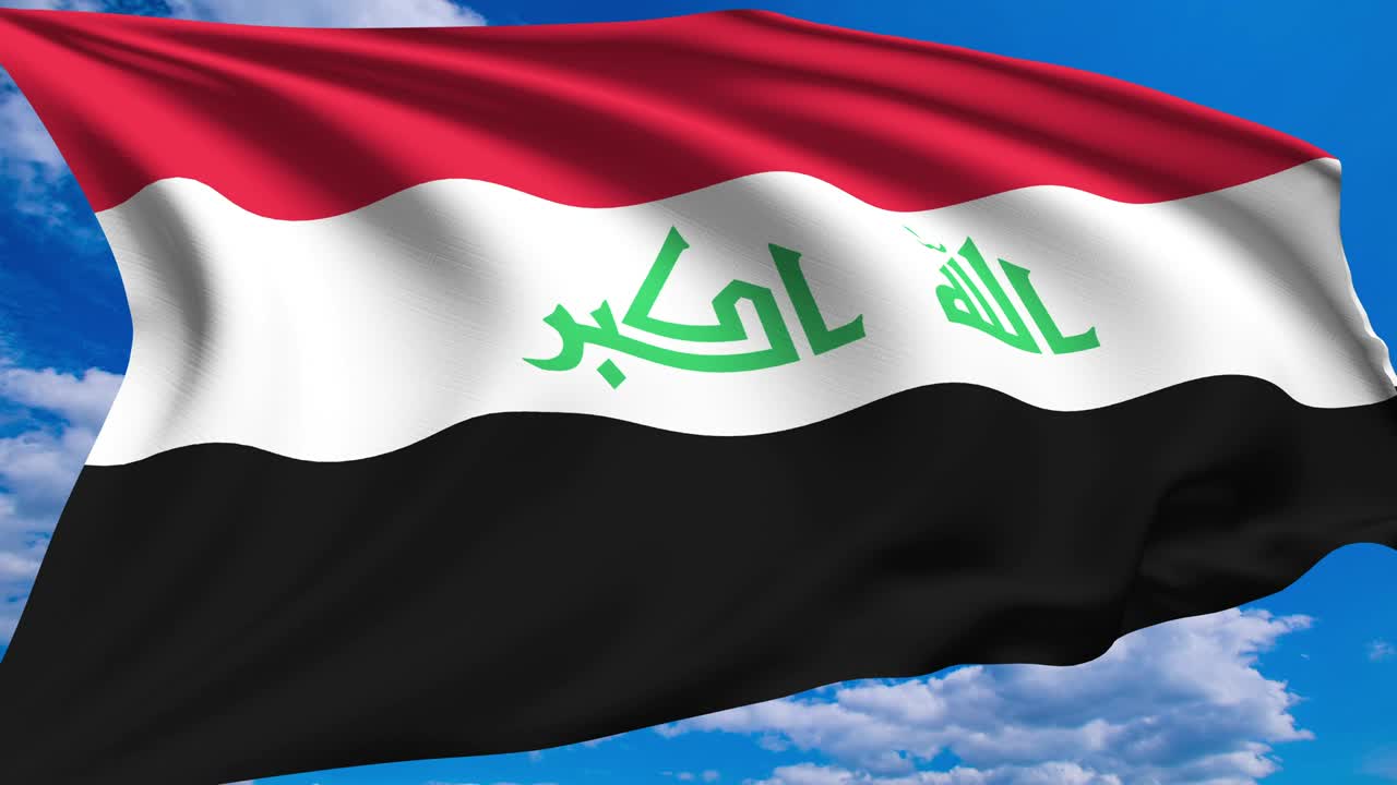 flag of Iraq against a cloudy sky (alpha channel, loopable)