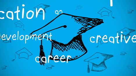 texto del concepto de educación contra las graduaciones múltiples sombreros en movimiento
