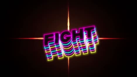 Animation-of-neon-fight-text-banner-with-shadow-effect-over-red-light-trails-on-black-background