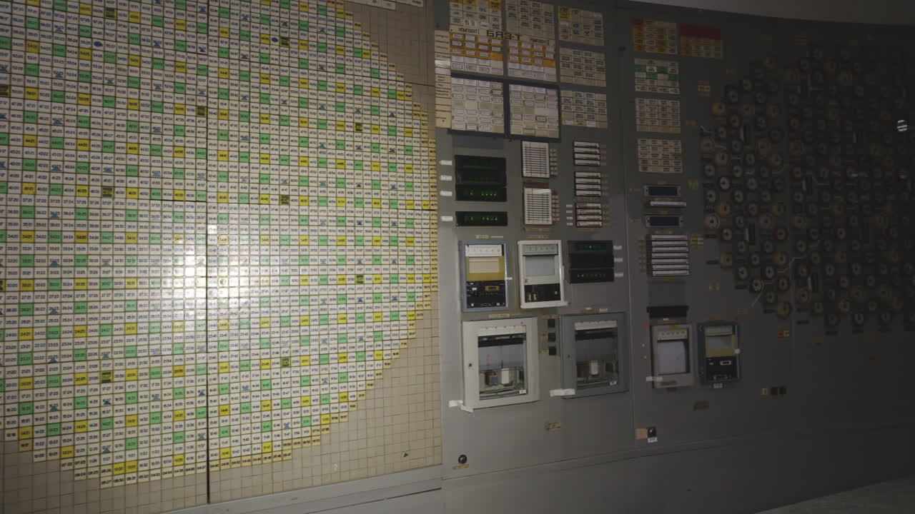 Control Panel At Chernobyl Nuclear Power Plant In Pripyat, Ukraine - Panning Shot