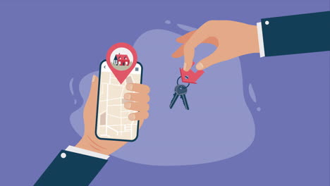 real estate transaction with smartphone and keys