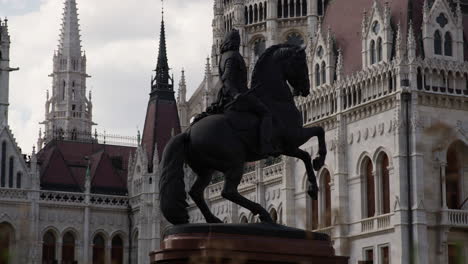 horse statue in front of hungarian parliament building in budapest