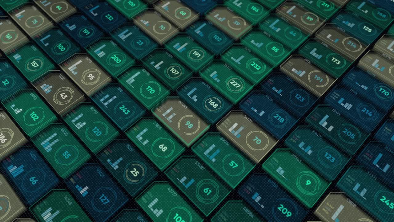 Abstract background of numbers in cells flowing slowly on black background, seamless loop. Animation. Computers and digital information technology concept