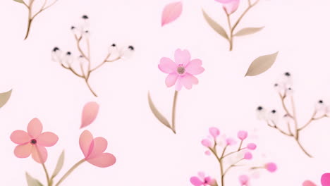 pink and white flowers with leaves animation on light background