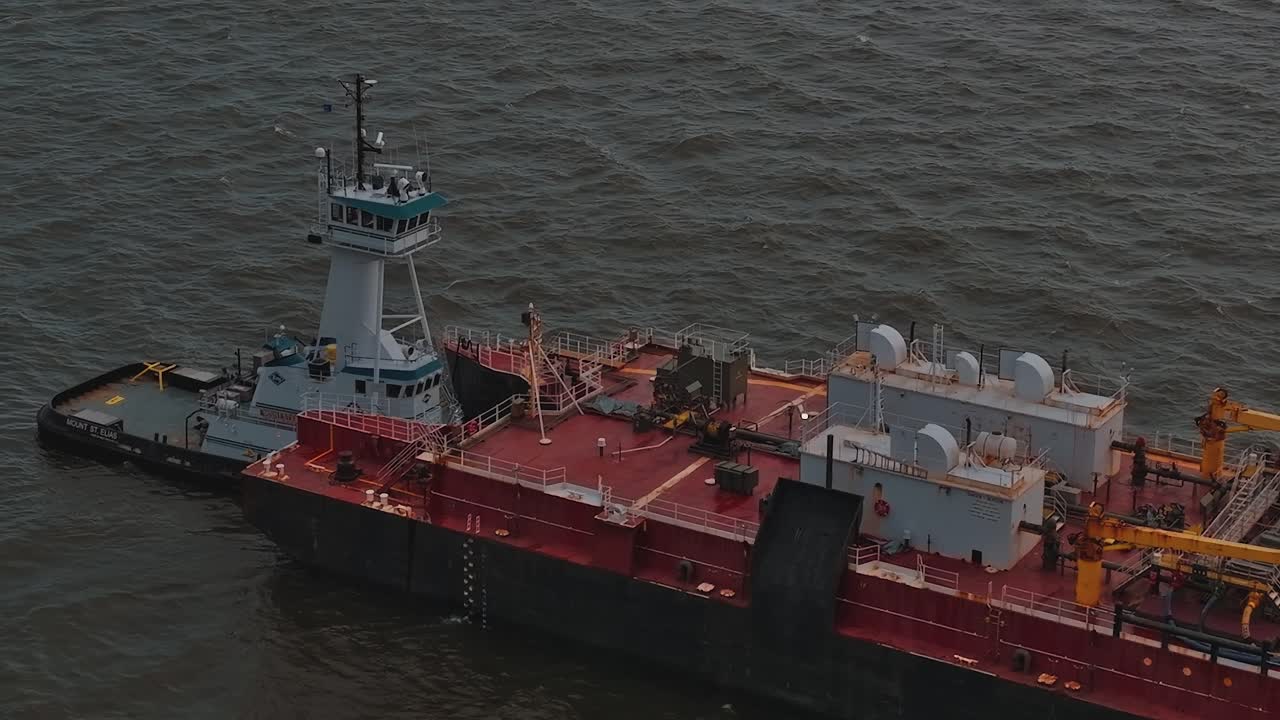 Aerial view of LPG barge in open sea