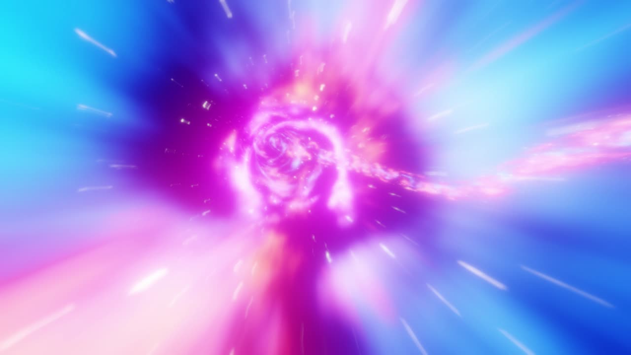 Going through a wormhole in space at high speed with many colored flashes.