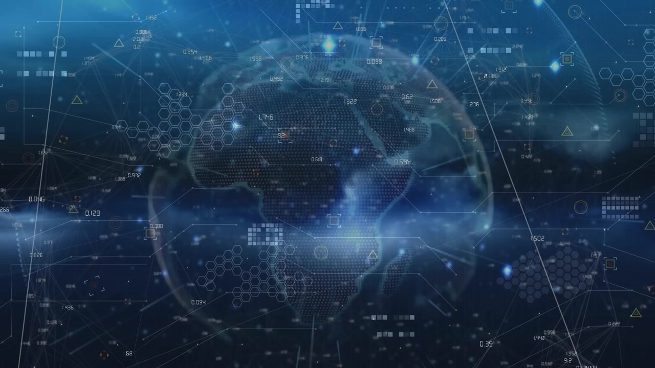 Animation of globe and icons in navy space