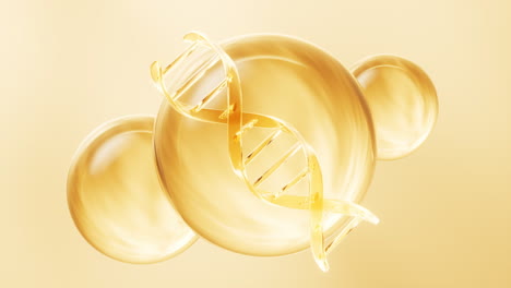 dna and golden liquid bubble, 3d rendering.