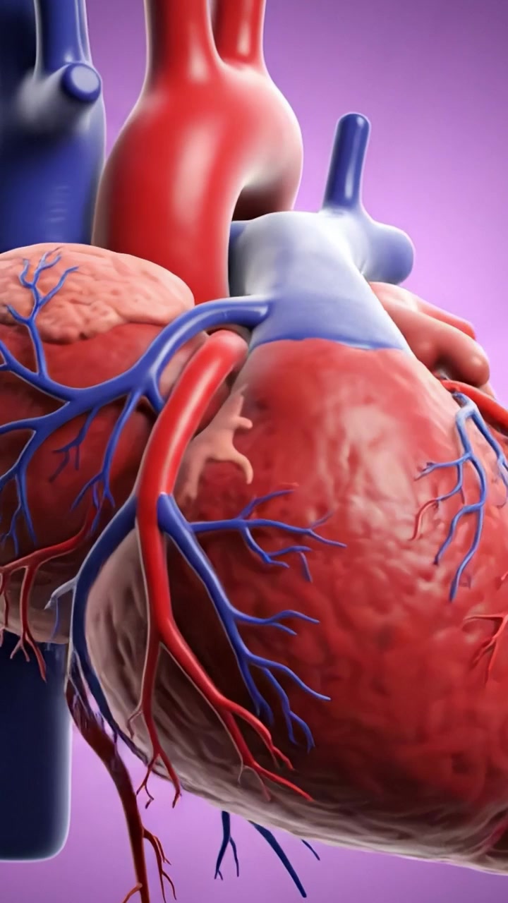 An Intricate Close-Up of a Human Heart, Showcasing Its Complex Structure, Major Blood Vessels, and Distinctive Coloration Against a Soft Purple Background