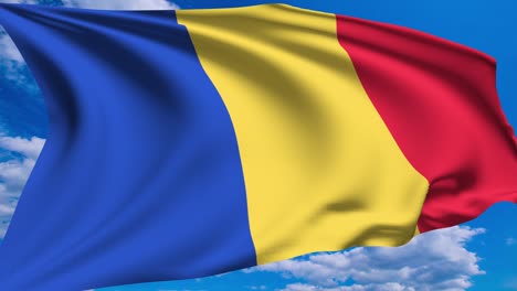 flag of romania against a cloudy sky (alpha channel, loopable)