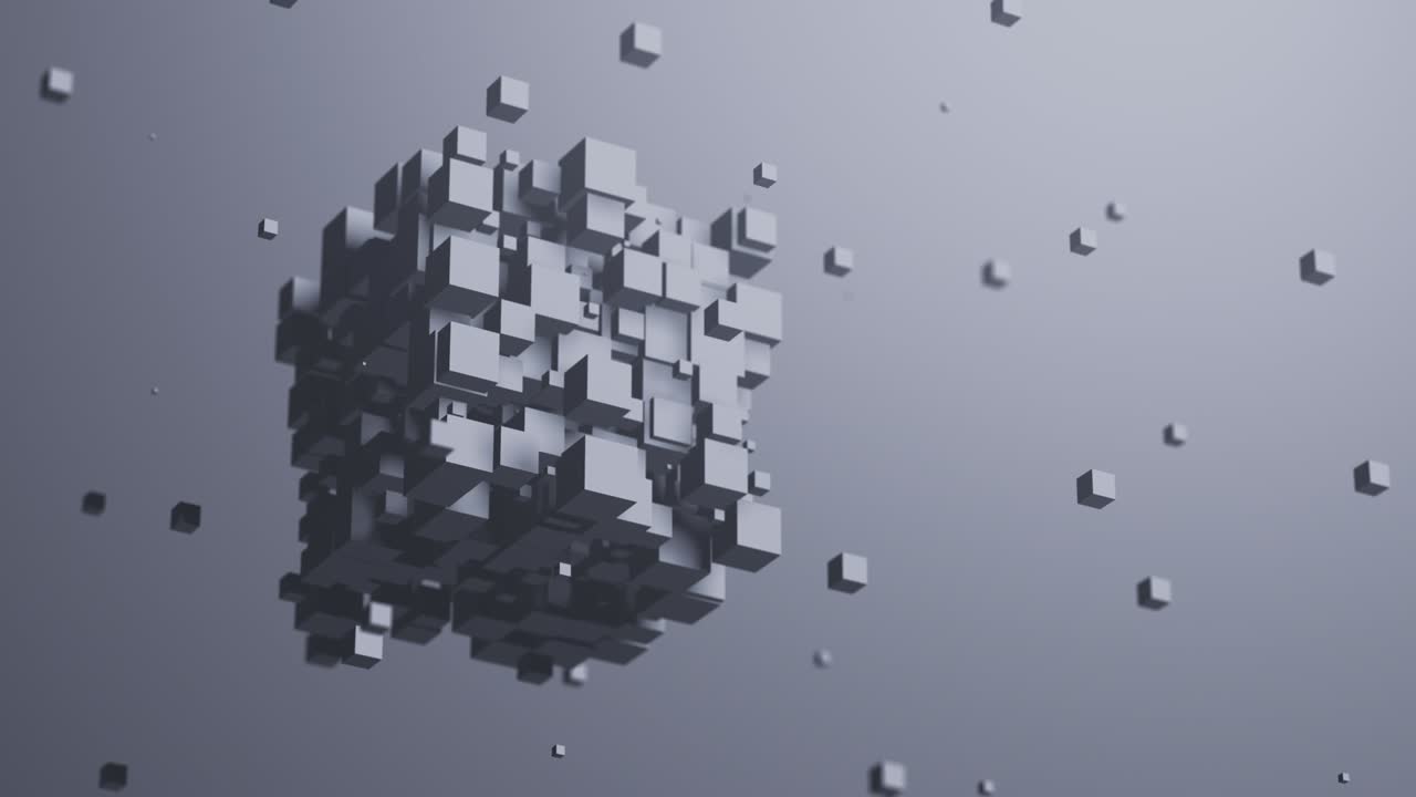 cubos grises en movimiento. animación 3d abstracta.