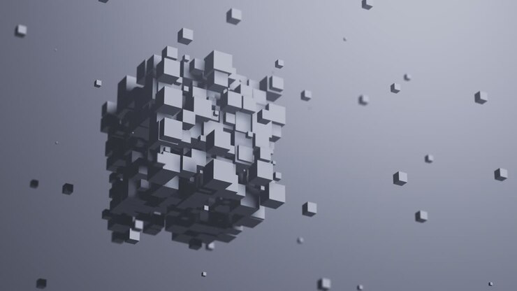 Gray cubes moving. Abstract 3d animation.