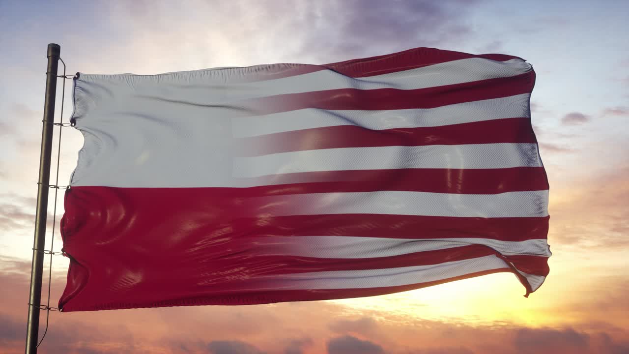 폴란드와 미국의 발을 발 기둥에 올려놓은 미국과 폴란드의 혼합 발이 바람에 흔들리고 있다.