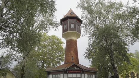 Tower-in-the-Zoo,-Nyiregyhaza,Hungary-camera-closes-and-looks-up