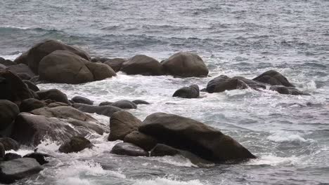 waves crashing on a rocky coastline
