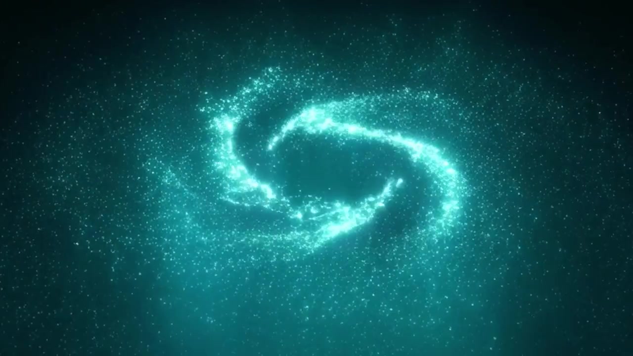 Abstracte Lichtgevende Cyaan Deeltjeswerveling die een Melkwegvorm Vormt