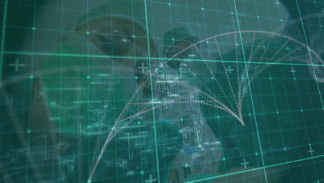Animation of data processing over caucasian surgeons during surgery