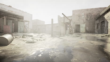 abandoned and ruined buildings in a desolate cityscape