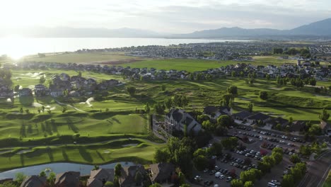 Utah-City-of-Vineyard-by-the-Lake-at-Sunset---Aerial-Drone-Landscape