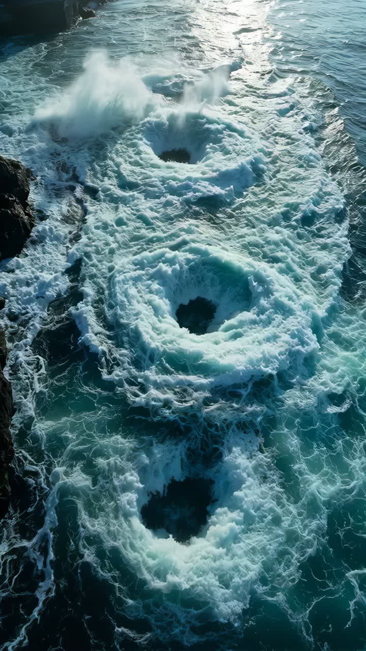 Ocean Waves Forming a Powerful Whirlpool
