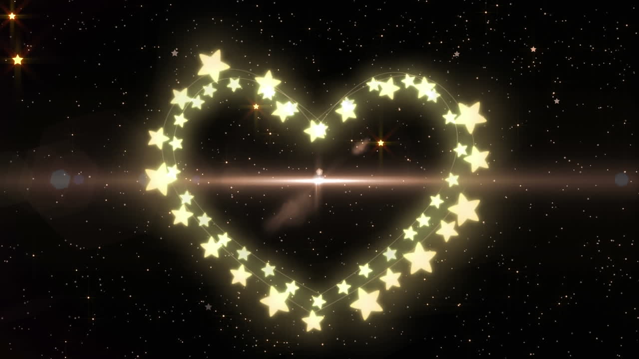 animación de estrellas de corazón centelleando en un fondo oscuro con estallidos de estrellas que pasan