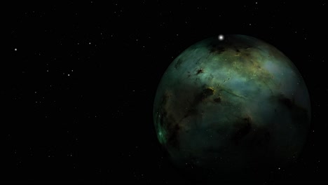 mysterious green planet surface in space