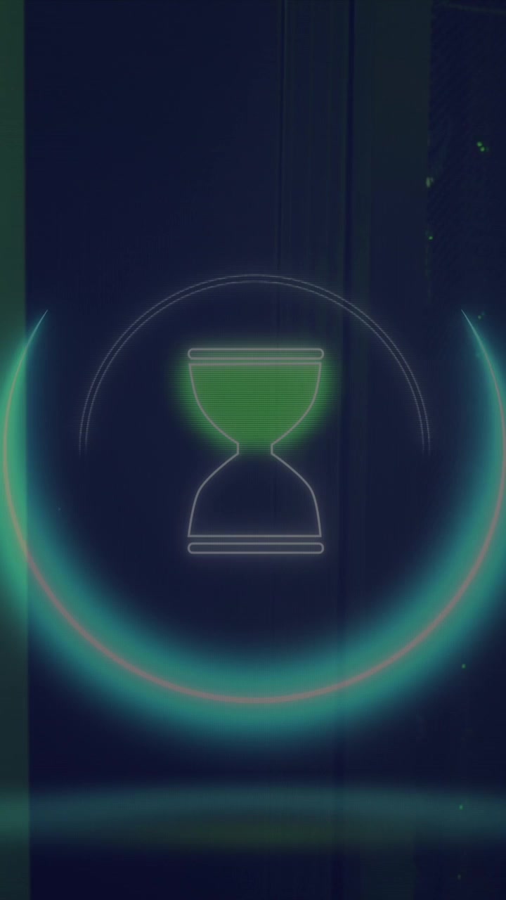 Animation of neon circle with hourglass over servers