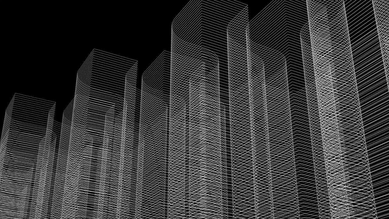 rascacielos de marco de alambre 4k bucle