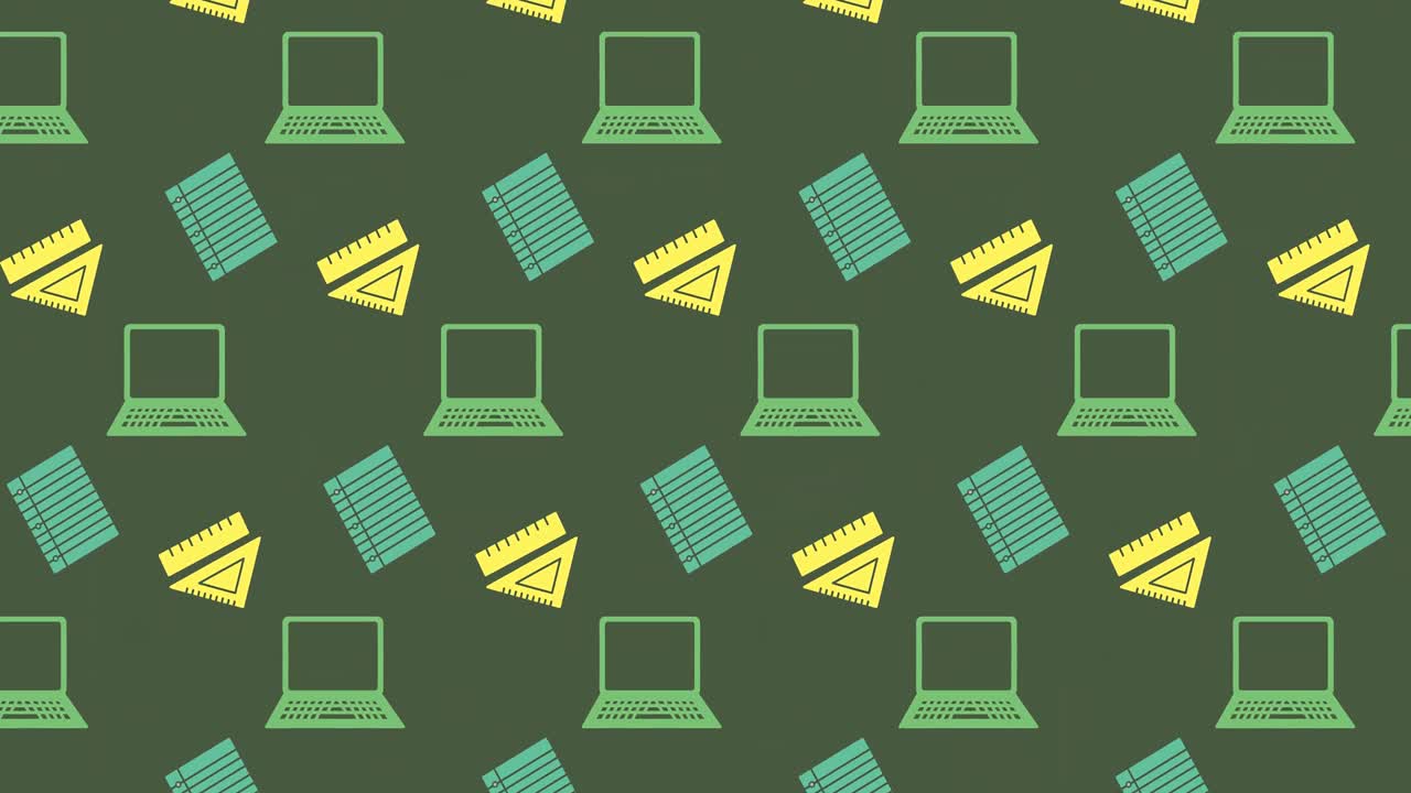 анимация школьных предметов икон, движущихся на зеленом фоне