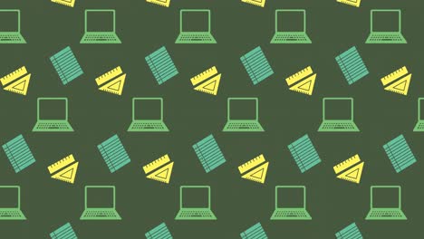 animation of school items icons moving on green background