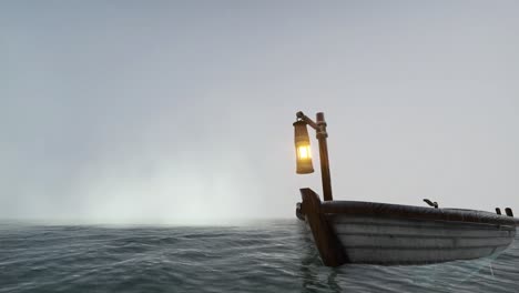 wooden boat in foggy sea