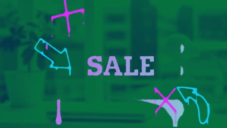 animación de iconos y texto de venta a través de la oficina