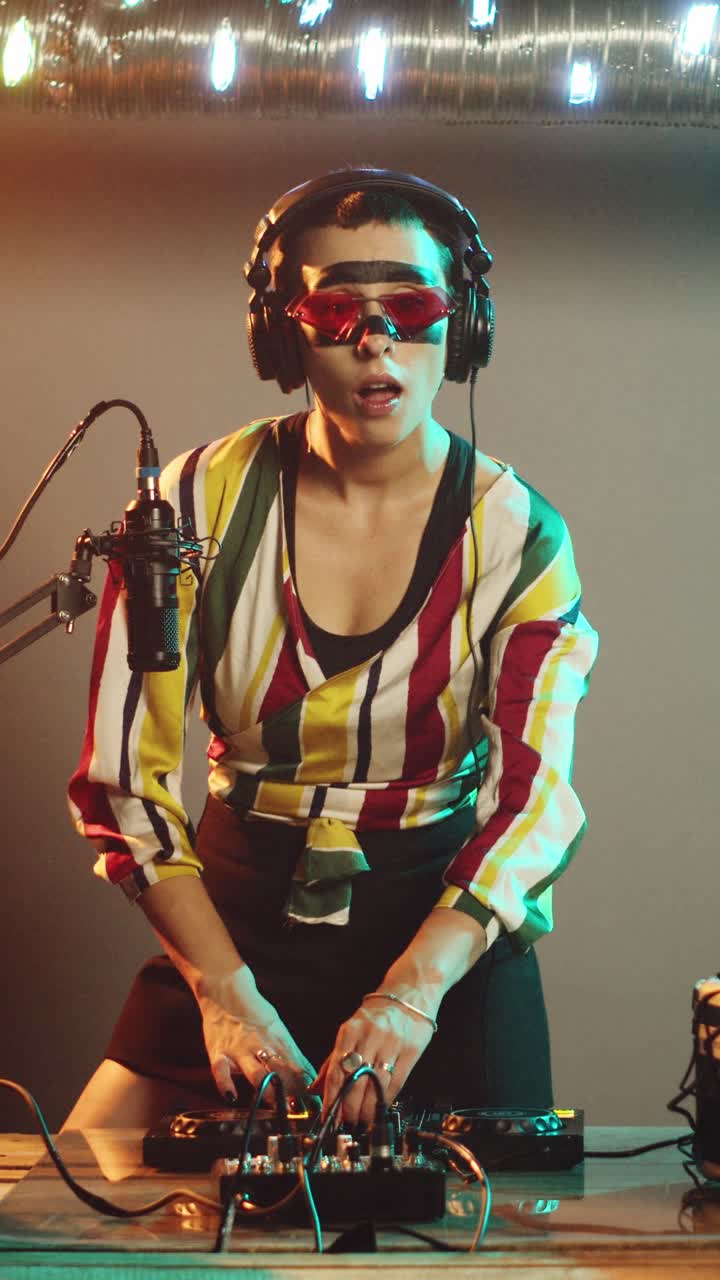 Vídeo vertical de um DJ apresentando o símbolo "i dont know" no palco